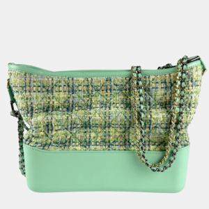 Chanel Green Tweed and Leather Gabrielle Hobo Bag