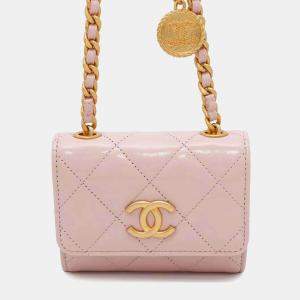 Chanel Pink Lambskin Leather Chain Wallet