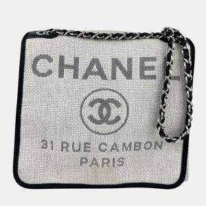 Chanel Light Gray Black Nylon Canvas Deauville PM Shoulder Bag
