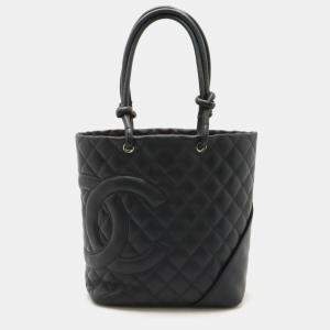 Chanel Black Calf Leather Cambon Line Medium Tote Bag