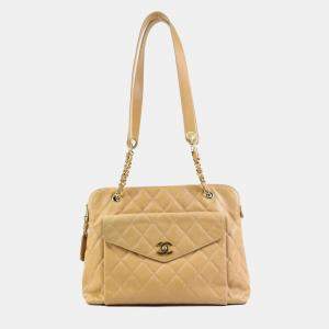 Chanel Beige Matelasse Caviar Skin Leather Shoulder Bag