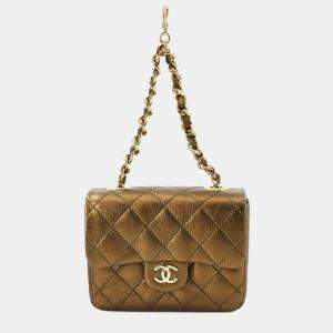 Chanel Metallic Bronze Mini Matelasse Leather Mini Chain Pouch