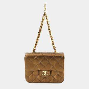 Chanel Metallic Bronze Mini Matelasse Leather Chain Pouch