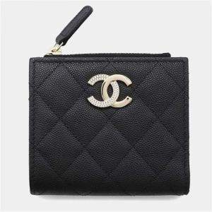 Chanel Black Caviar Skin Bi-Fold Coco Mark Small Wallet