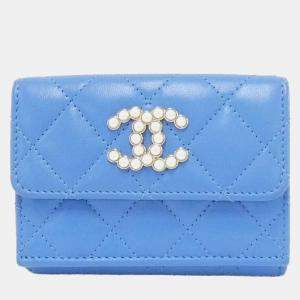 Chanel Blue Lambskin Leather CC Wallet