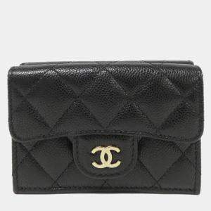 Chanel Black Caviar Leather Small Timeless Classic Flap Wallet