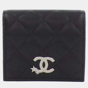 Chanel Black Leather Small Quilted Crystal Star CC Flap Wallet