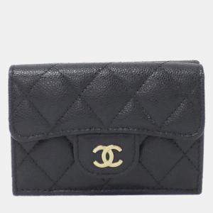 Chanel Black Granined Calf leather Timeless Classic Line Wallet