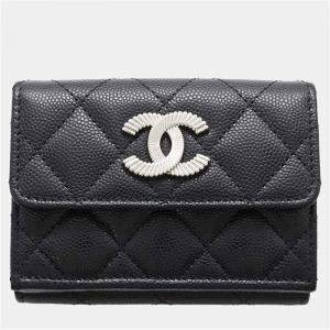 Chanel Black Caviar Skin Small Tri-Fold Coco Mark Flap Wallet