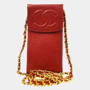 Chanel Red Caviar Leather Timeless Phone Case