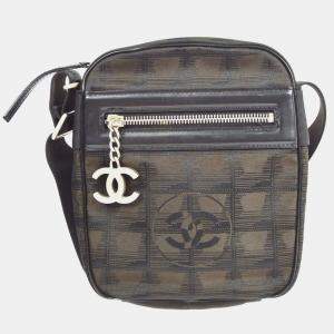 Chanel Brown Jacquard Nylon Travel Line Shoulder Bag