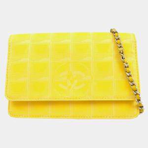 Chanel Yellow Jacquard Nylon Travel Line Wallet on Chain 