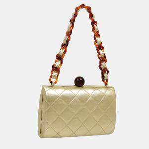 Chanel Gold Leather Quilted Acrylic Chain Shoulder Bag
