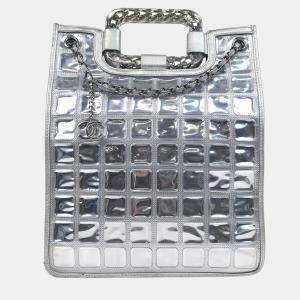 Chanel Silver Vinyl and Leather Ice Cube Tote Bag