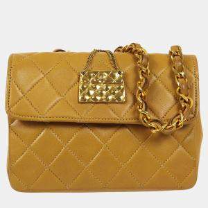 Pre Owned Chanel Bag Motif Quilted Chain Mini Shoulder Bag Beige Lambskin