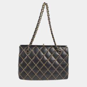 Chanel Black Calfskin Wild Stitch Chain Handbag