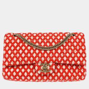 Chanel Red Cotton Medium Classic Double Flap Shoulder Bag