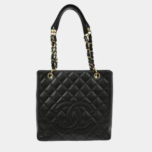 Chanel Black Calfskin Petite Shopping Tote  Handbag