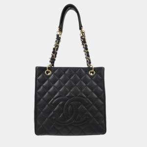 Chanel Black Calfskin Petite Shopping Tote Handbag