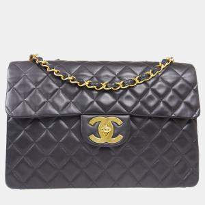 Chanel Black Lambskin Maxi Classic Flap Shoulder Bag