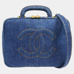Chanel Blue Denim Timeless Lunch Box Vanity Handbag
