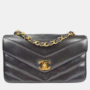 Chanel Black Lambskin Chevron Chain Shoulder Bag 