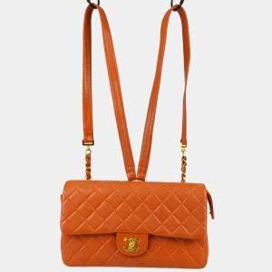 Chanel Orange Lambskin Classic Flap Chain Backpack