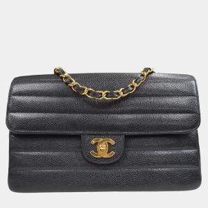 Chanel Black Calfskin Medium Classic Single Flap Double Chain Shoulder Bag