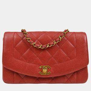 Chanel Red Calfskin Small Diana Single Chain Shoulder Bag