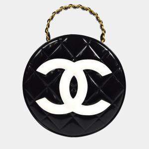 Chanel Black Patent Leather Round Vanity Handbag
