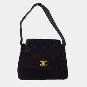 Chanel Black Velvet CC Turnlock Handbag