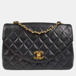 Chanel Black Lambskin Single Flap Shoulder Bag 