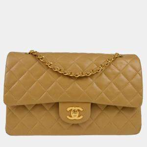Chanel Beige Lambskin Medium Classic Double Flap Shoulder Bag