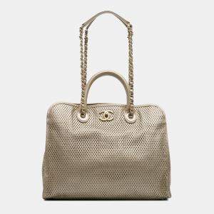 Chanel Gold Perforated Metallic Calfskin Up In The Air Tote