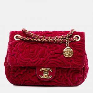 Chanel Red Mini Velvet Camellia Flap