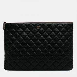 Chanel Black Large Quilted Caviar O Case Clutch