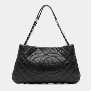 Chanel Black CC Quilted Caviar Expandable Tote
