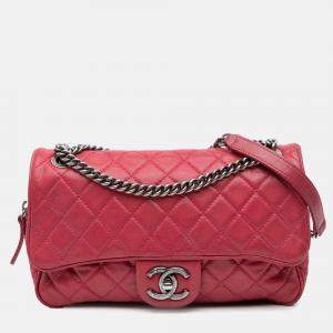 Pre Owned Chanel Pink Small Quilted Iridescent Calfskin Shiva Flap