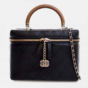 Chanel Black/Brown Large Quilted Lambskin Knock On Wood Vanity Case