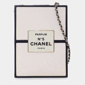 Chanel Black/White Calfskin Chanel No.5 Perfume Box Evening Clutch