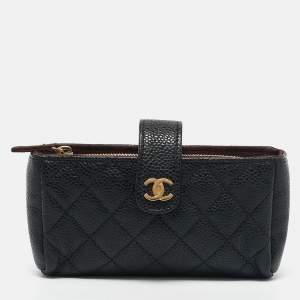 Pre Owned Chanel Black Quilted Caviar Leather CC O Phone Pouch