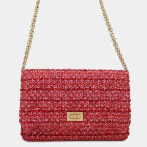 Chanel Red/Pink Multicolor Tweed Quilted Reissue Wallet On Chain 