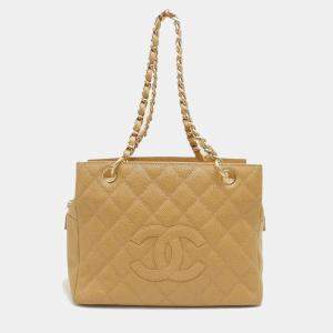 Chanel Beige Caviar Skin CC Chain Tote Bag 