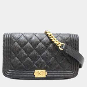  Chanel Black Caviar Skin Boy Wallet On Chain 