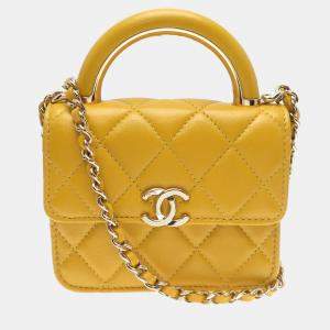 Chanel Yellow Mini Lambskin Matelasse Chain Shoulder Bag 