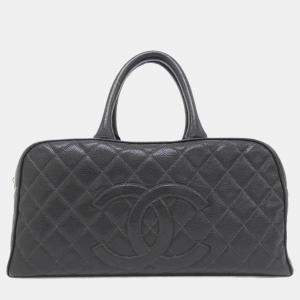 Chanel Black Grained Calfskin Boston Bag