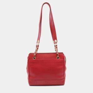 Chanel Red Grained Calf Triple Logo Shoulder Bag