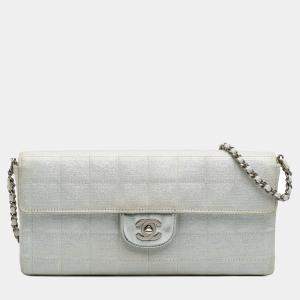 Pre Owned Chanel Silver New Travel Line Nylon East West Flap