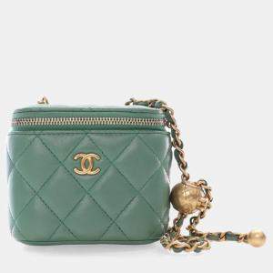 Chanel Green Lambskin Mini Pearl Crush Vanity