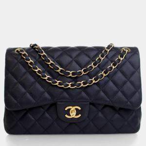 Chanel Navy Caviar Classic Jumbo  Double Flap Bag